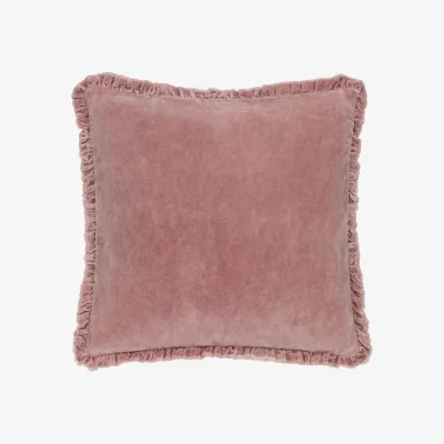 French Bedroom Lara Ruffled Velvet Cushion in Rose