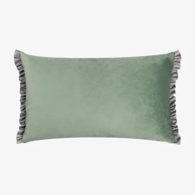 French Bedroom Chantilly Ruffle Velvet Cushion in Sage