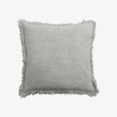 French Bedroom Fringed Jacquard Cushion in Light Grey