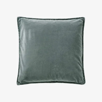 French Bedroom Mélange Velvet Cushion in Dusty Blue
