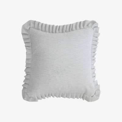 French Bedroom Sea Mist Stripe Ruffle Cushion