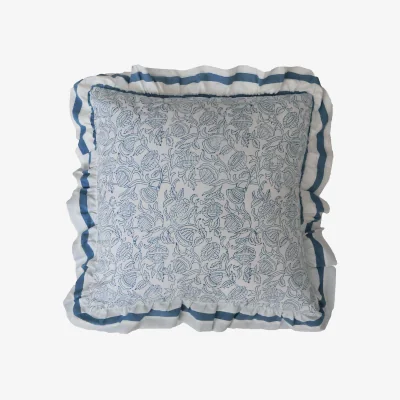 French Bedroom Anika Striped Floral Ruffle Cushion