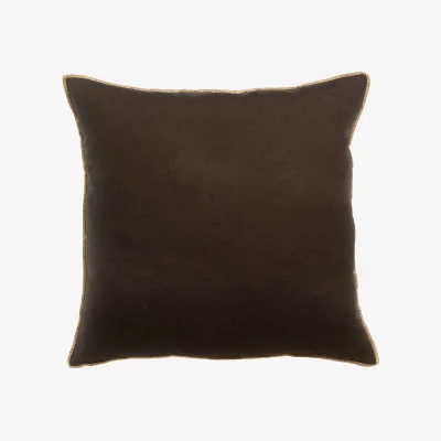 French Bedroom Gold Over Linen Cushion in Chocolate Brown and Gold