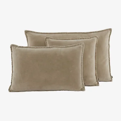 French Bedroom Velvet Cushion in Oatmeal (Square)