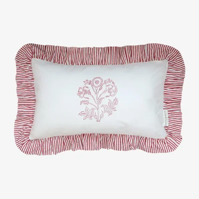 French Bedroom Floral Handblock Ruffle Cushion