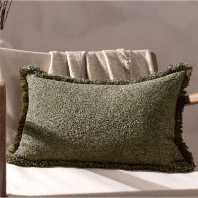 Feather & Black Luxury Woven Cushion - Moss
