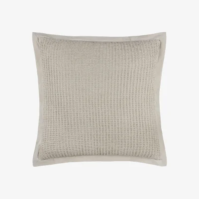 Feather & Black Cotton Waffle Cushion, Stone