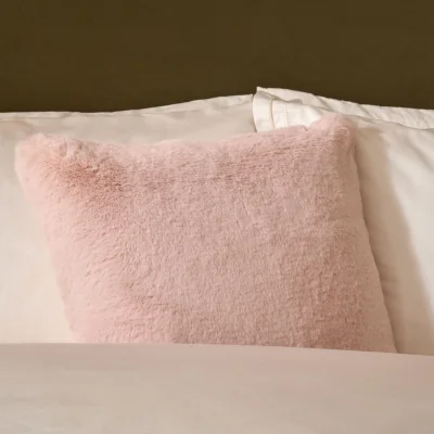 Feather & Black Faux Fur Cushion - Pink