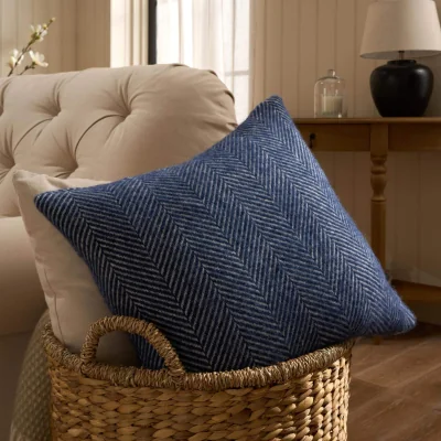 Feather & Black HERRINGBONE CUSHION - Navy