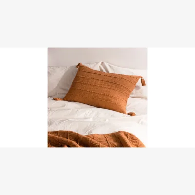 Feather & Black Textured Tassel Cushion - Ginger