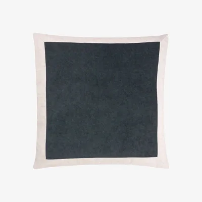 Feather & Black Linen Velvet Cushion - Flint Grey