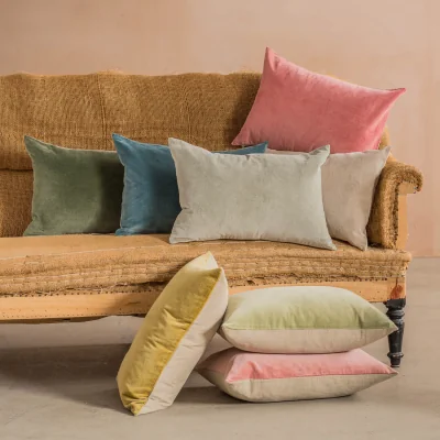 Graham & Green Graham and Green Smoke Blue & Linen Backed Rectangular Cushion