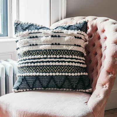 Graham & Green Sienna Square Black and White Bobble Cushion