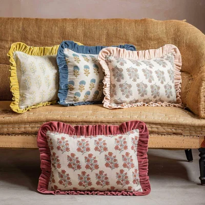 Graham & Green Graham and Green Asta Floral Block Printed Rectangular Cushion Small