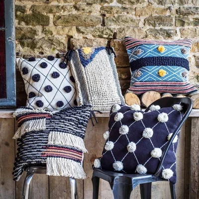 Graham & Green Black Pom Pom Cushion