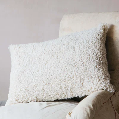 Graham & Green Eggshell Curly Sheepskin Rectangular Cushion