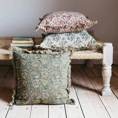 Graham & Green Olive and Navy Floral Printed Cushion