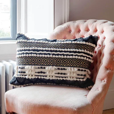 Graham & Green Sienna Rectangular Black and White Bobble Cushion