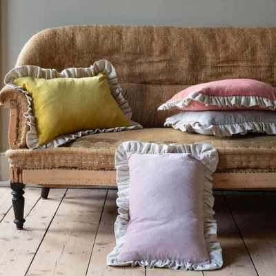 Graham & Green Graham and Green Rectangular Seal Velvet and Linen Frilled Cushion