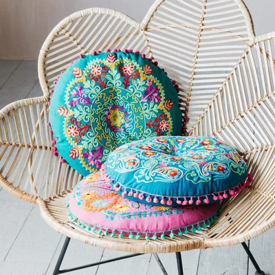 Graham & Green Round Fuchsia Boho Seat Cushion