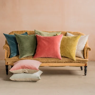 Graham & Green Graham and Green Mustard Velvet & Linen Backed Large Square Cushion