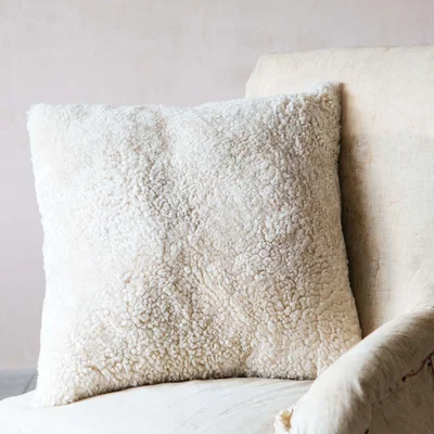 Graham & Green Eggshell Curly Sheepskin Square Cushion