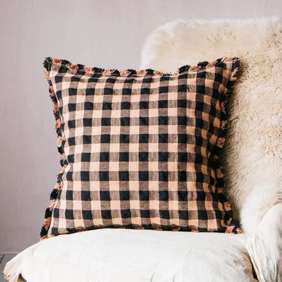 Graham & Green Black and Peach Gingham Cushion