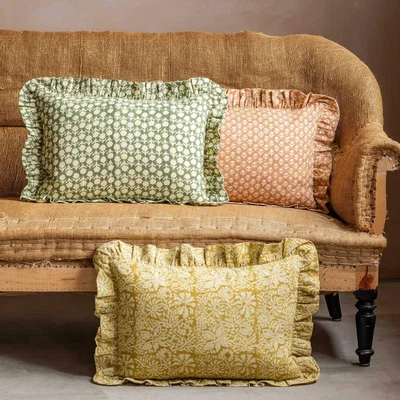 Graham & Green Graham and Green Ava Floral Block Printed Rectangular Cushion Small