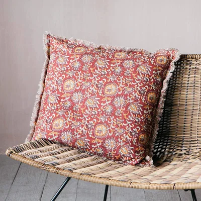 Graham & Green Red and Orange Floral Printed Cushion