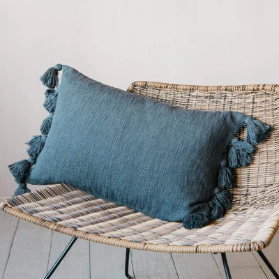 Graham & Green Teal Tassel Cushion