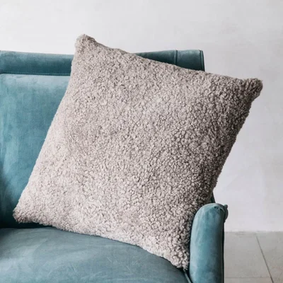Graham & Green Taupe Curly Sheepskin Square Cushion