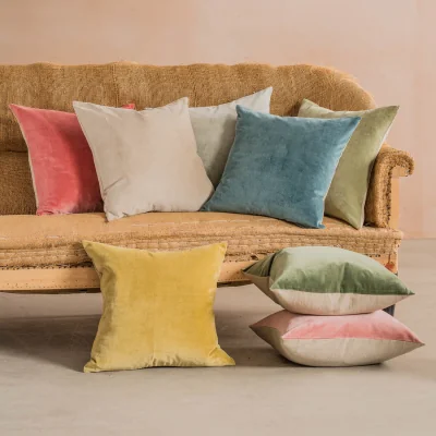 Graham & Green Graham and Green Tea Rose Velvet & Linen Backed Small Square Cushion