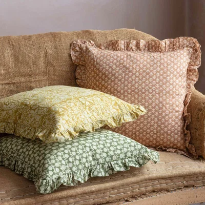Graham & Green Graham and Green Eliza Floral Block Printed Cushion Square