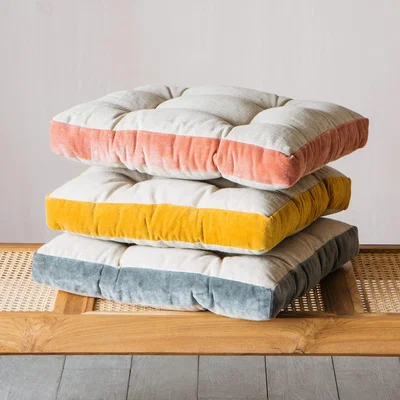 Graham & Green Natural Linen Square Seat Pad with Striped Linen Border