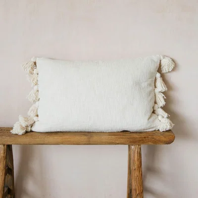 Graham & Green Rectangular Off White Tassel Cushion