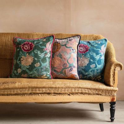 Graham & Green Graham and Green Rosalind Embroidered Teal Velvet Square Cushion