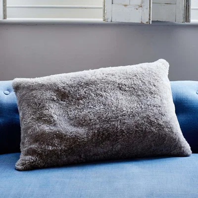 Graham & Green Taupe Curly Sheepskin Rectangular Cushion