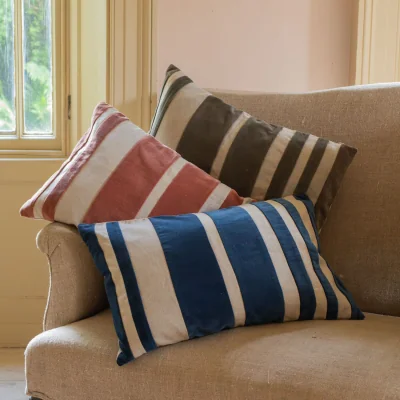 Graham & Green Graham and Green Leba Pink Velvet & Linen Rectangular Cushion