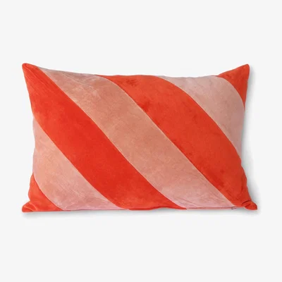 Graham & Green Coral and Blush Striped Velvet Cushion