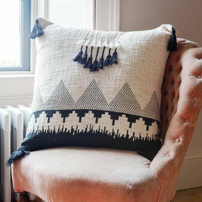 Graham & Green Black and White Square Tassel Cushion