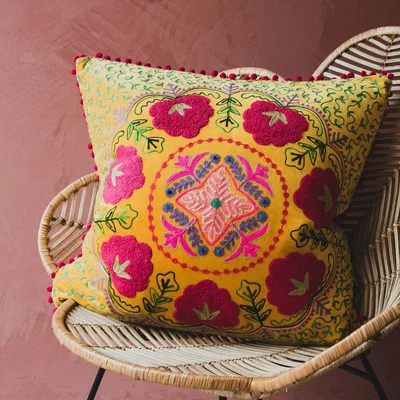 Graham & Green Large Mustard Velvet Boho Cushion
