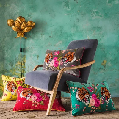 Graham & Green Grey Velvet Tiger Cushion