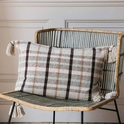 Graham & Green Graham and Green Green Check Tassel Cushion