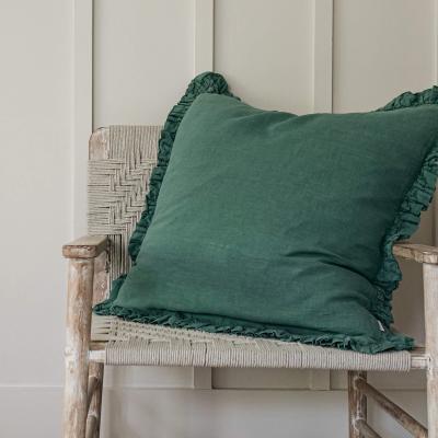 Graham & Green Sea Green Porto Ruffle Linen Cushion