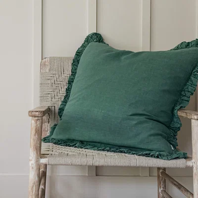 Graham & Green Sea Green Porto Ruffle Linen Cushion