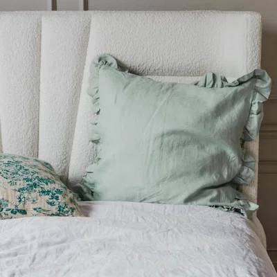 Graham & Green Sage Green Porto Ruffle Linen Cushion