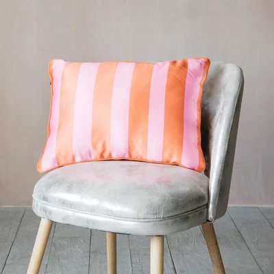 Graham & Green Orange and Pink Striped Satin Cushion