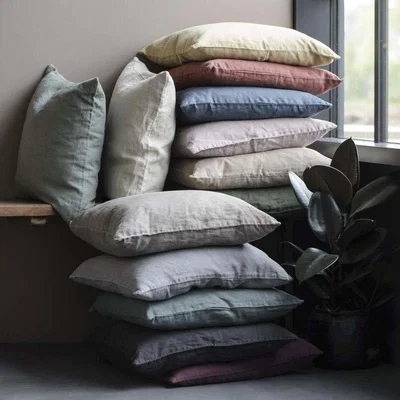 Graham & Green Rectangular Light Rose Linen Cushion