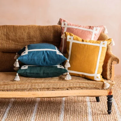 Graham & Green Graham and Green Giorgi Mustard Linen Square Cushion