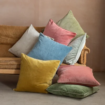 Graham & Green Graham and Green Thyme Velvet with Linen Piping Large Square Cushion
